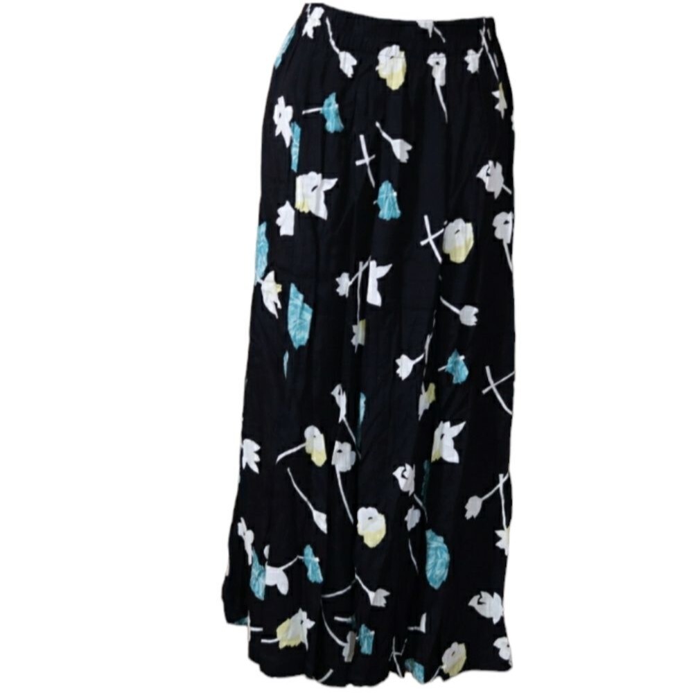 Vintage Olive Black Floral Maxi Skirt Petite Small